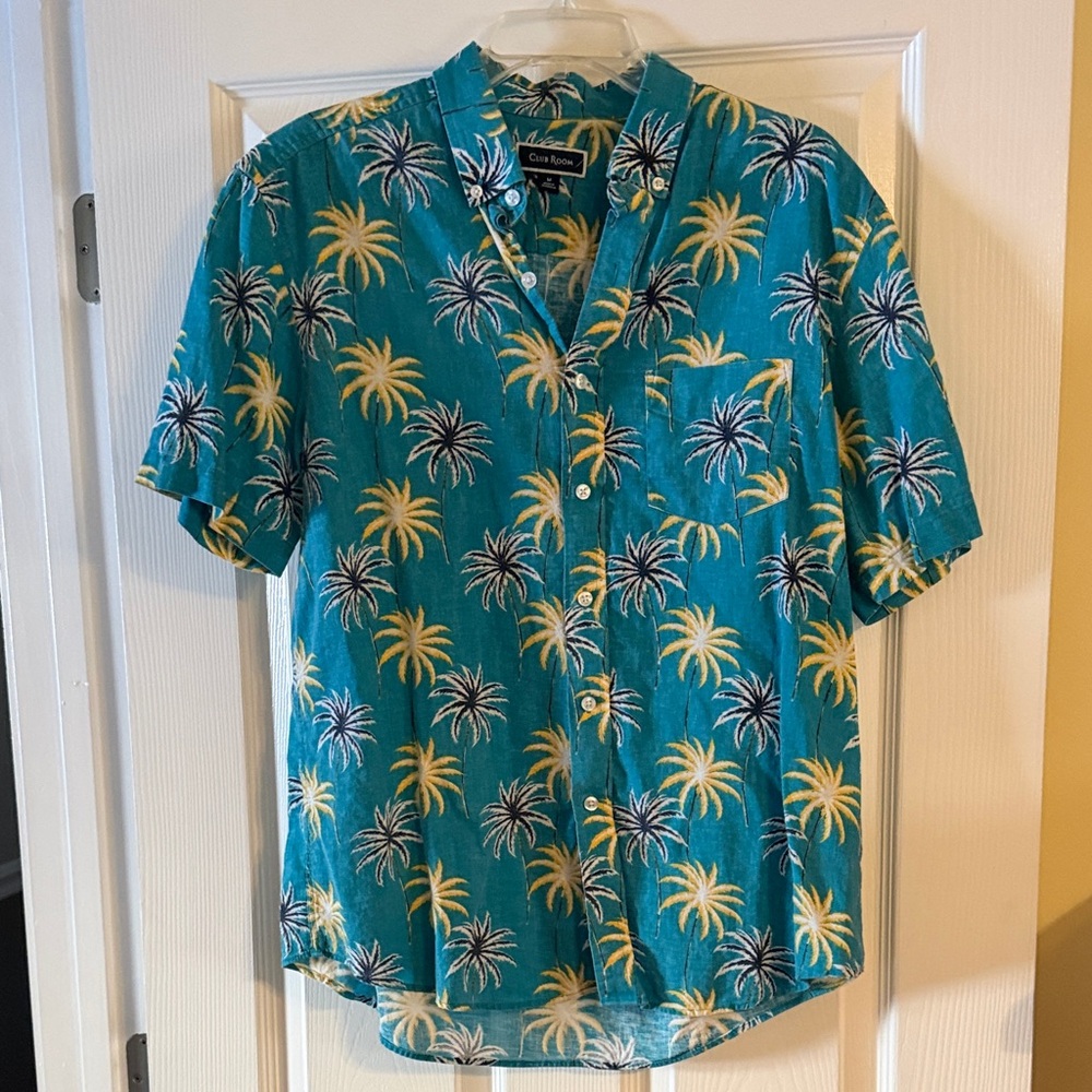 Club Room Men's Teal Palm Print Shirt